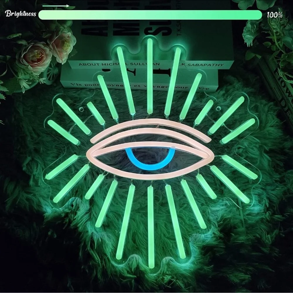 Neon Green Evil Eye Greek Culture LED Light Party Home Bright Hanging Wall Decor